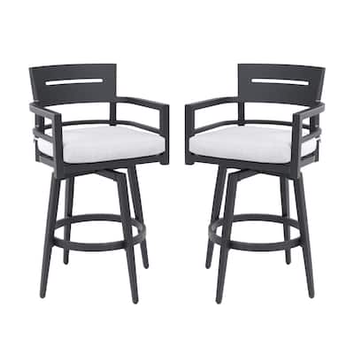 2-Piece Swivel Bar Chairs - Aluminum Frame, Sunbrella Cushion, Ember Black - 18.8" D x 18.8" W x 42.9" H