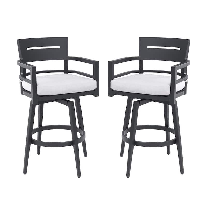 Outdoor 2-Piece Swivel Bar Chairs,Ergonomic Backrest & Armrests,Sunbrella Cushion,Weather-Resistant & Durable Patio Bar Stool