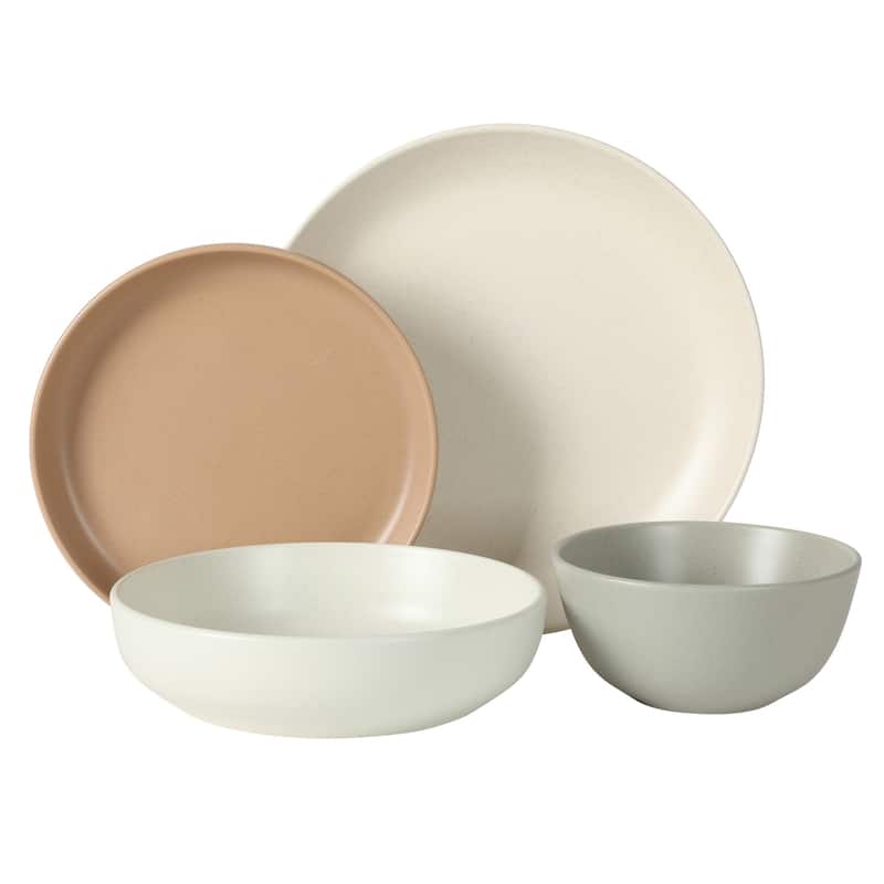 Gibson Elite Leeds Court Plates and Bowls Sets, 16-Piece Stoneware Dinnerware Sets, Round Speckle Reactive Glaze Dish Set