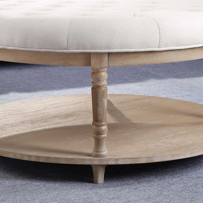 Corvus Savannah 36-inch Round Storage Tufted Chesterfield Cocktail Ottoman