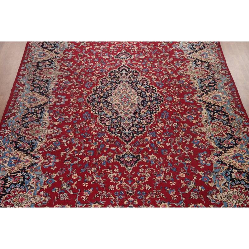 Hand Knotted Oriental 100% Wool Carpet Traditional Floral Red Kerman Area Rug - 16' 0'' X 9' 10''