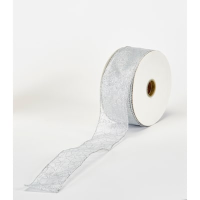 Silver Glitter Wired Ribbon 50 YD