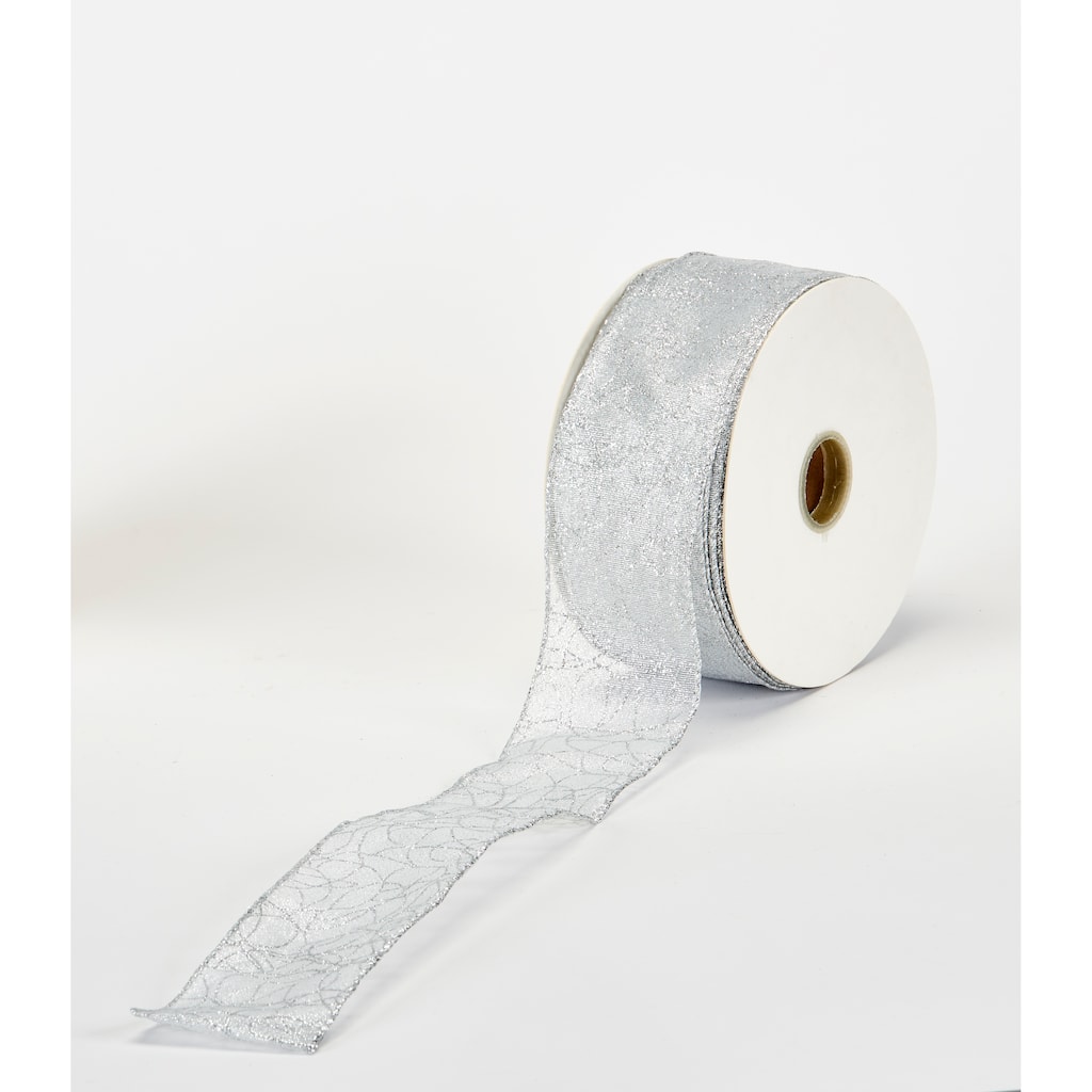 Silver Glitter Wired Ribbon 50 YD