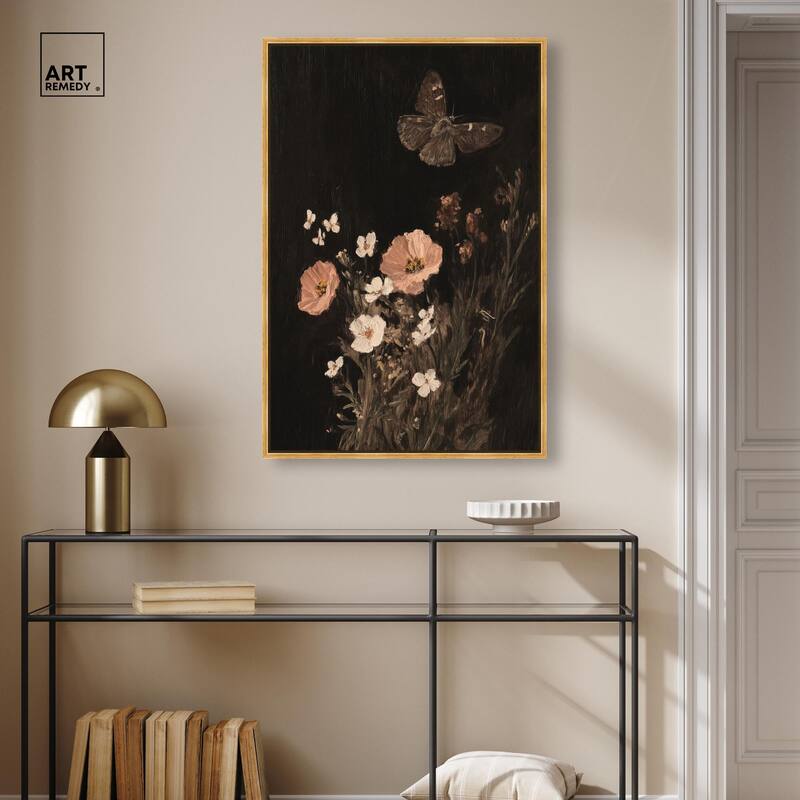 Poppy and Moth I Canvas by Art Remedy