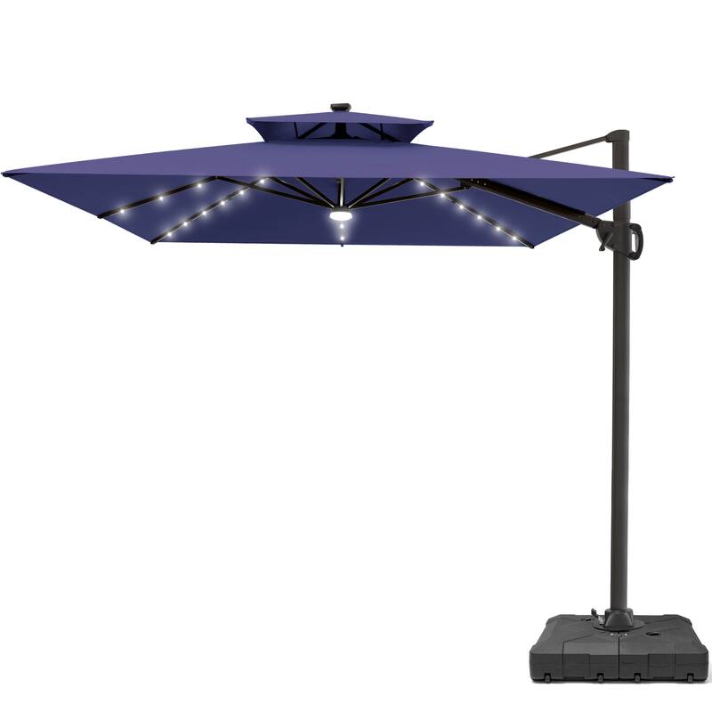 VredHom 9 x 11ft Outdoor Rectangular Dual Top Cantilever Patio Umbrella LED Light