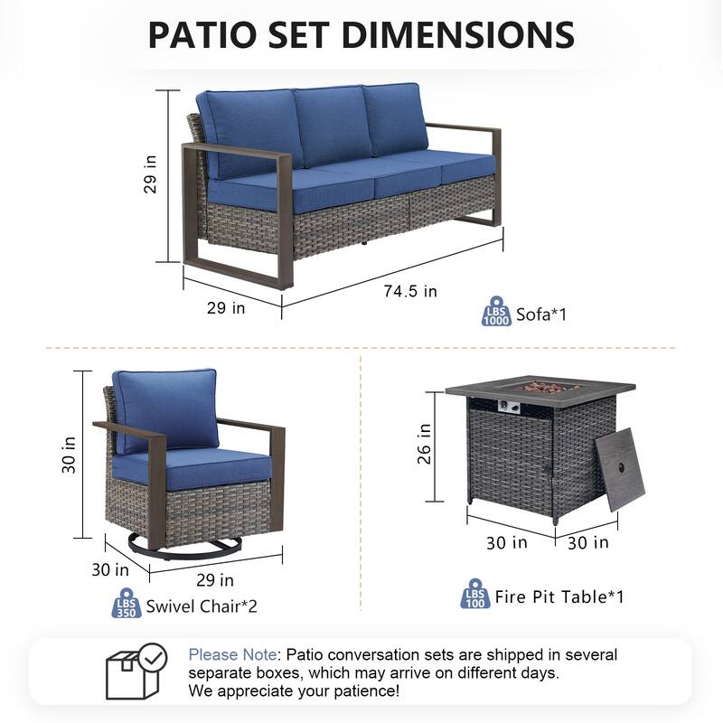 Pocassy Outdoor 30" Fire Pit Table with Sofa Swivel Chair Set