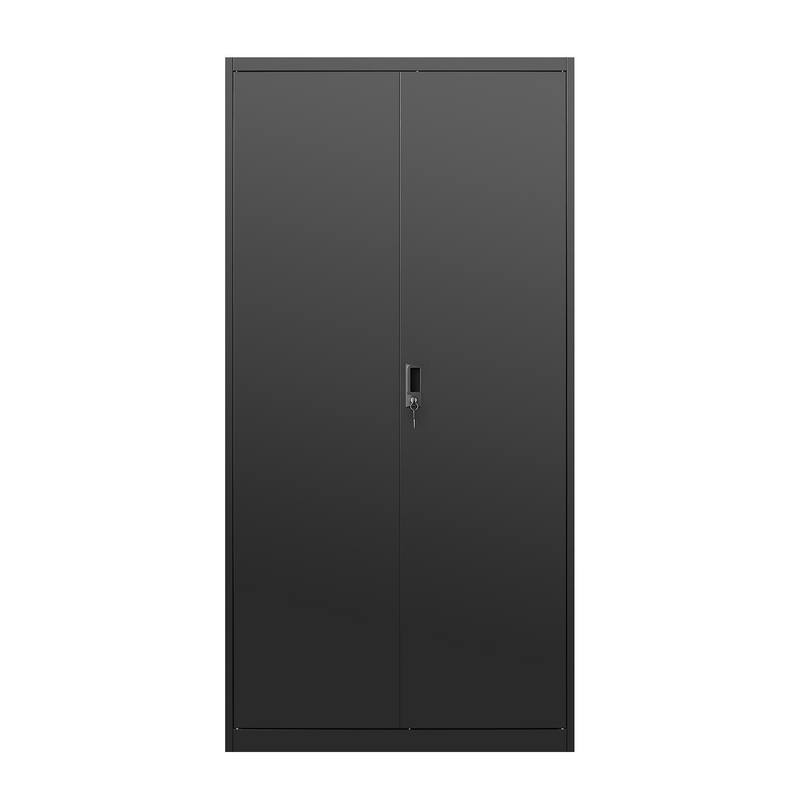 Anmytek Black Lockable Storage Cabinet with Hanging Rod and Adjustable Shelves Secure Wardrobe for Bedroom and Living Room
