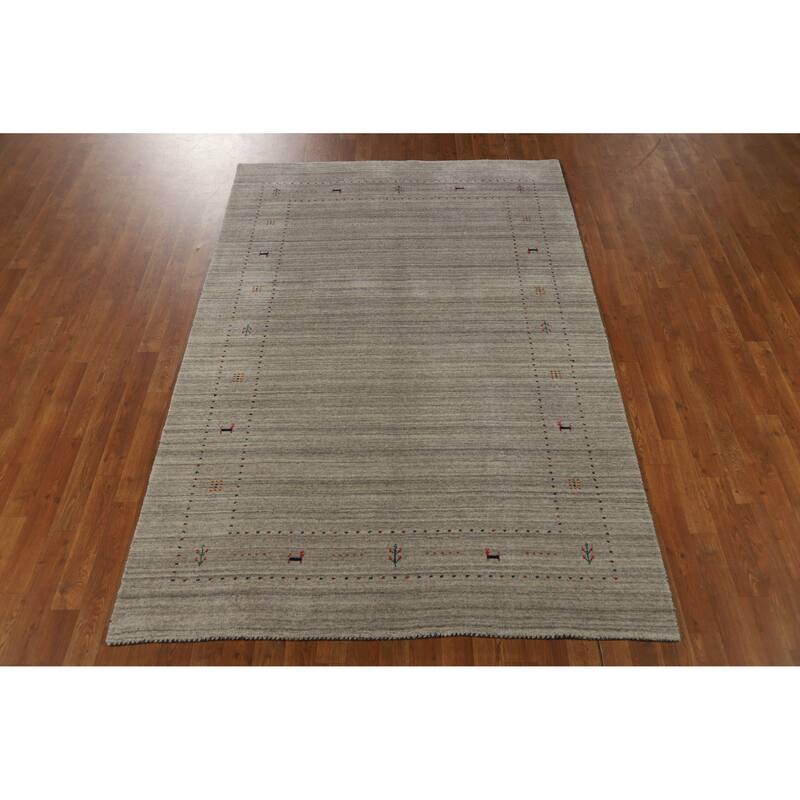 Hand Knotted Oriental 100% Wool Carpet Tribal Animal Pictorial Beige & Ivories Gabbeh Area Rug - 7' 9'' X 5' 1''