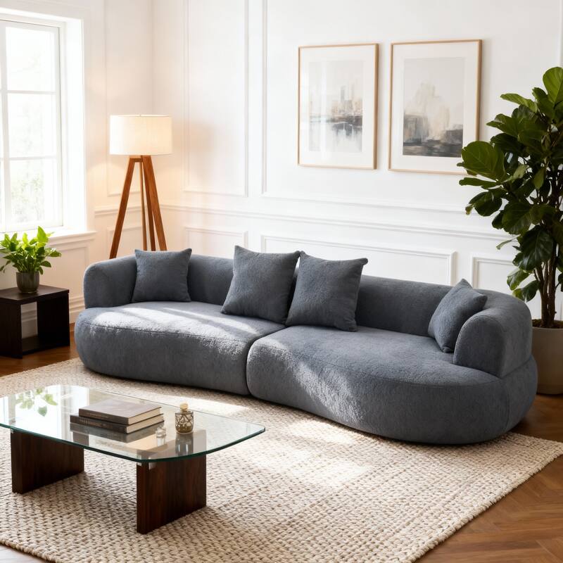 Oversized Sectional Sofa for Living Room, Curved Cloud Couch, Large Luxury Couch Boneless Deep Seat 4-Seater Foam Sofa - Grey