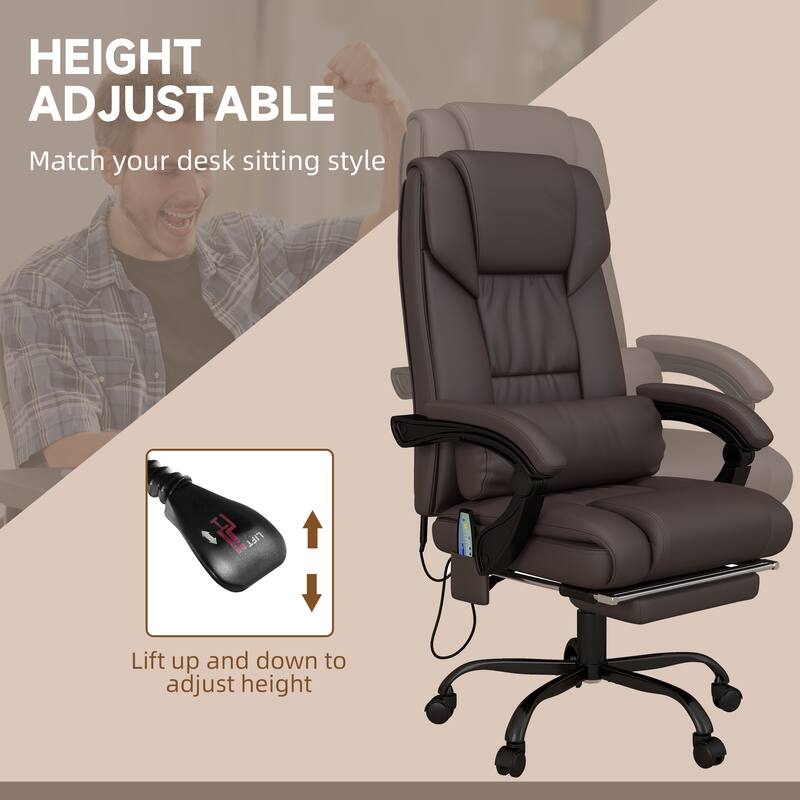 Adjustable Height Massage Office Chair Computer Task Chair, Leather Ergonomic Chair Executive Chair with Footrest