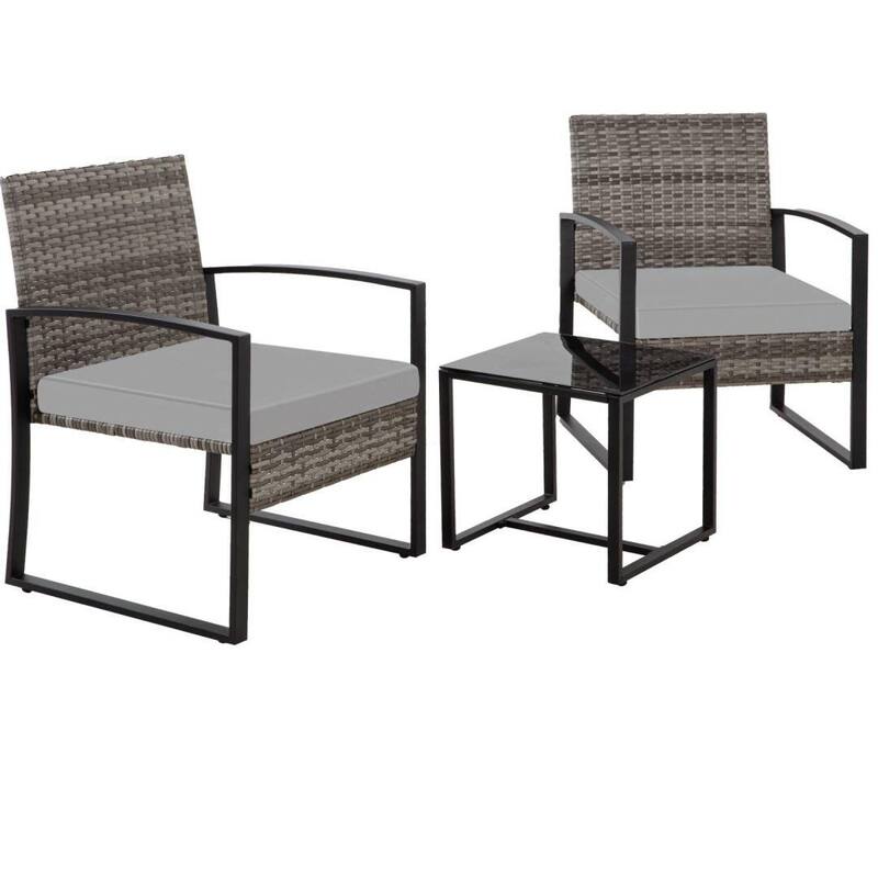 3-Piece Wicker Bistro Set, Outdoor Patio chairs with Coffee Table