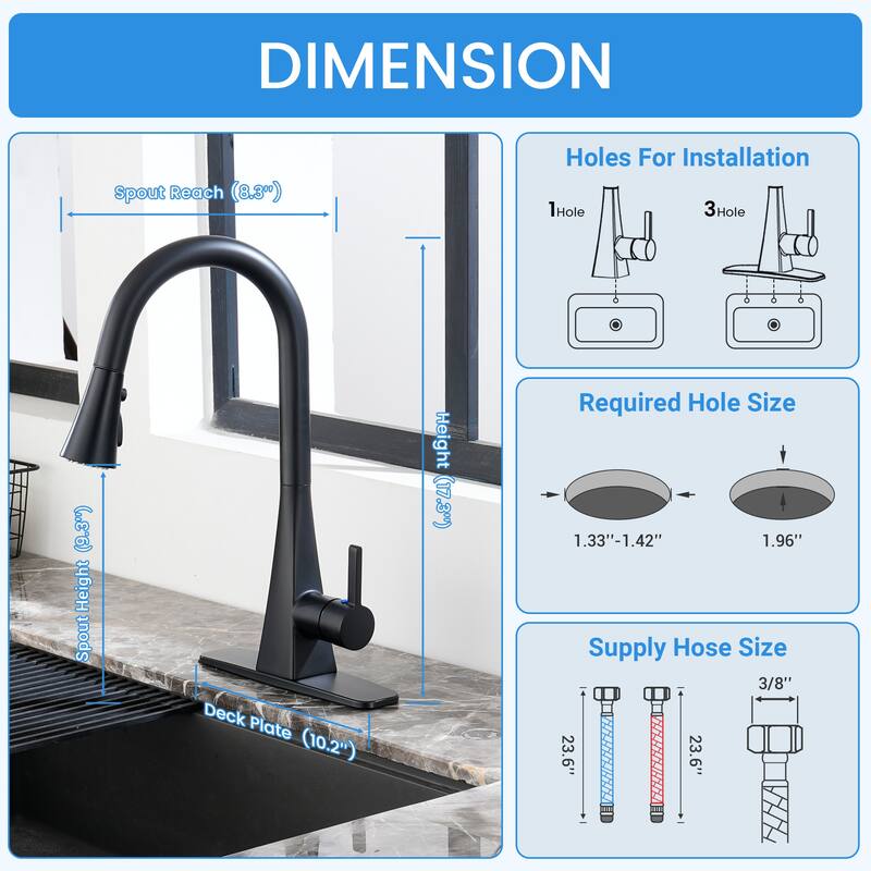 Smart Touchless Dual Sensor Pull Down Kitchen Faucet with Spout Swivel and 3 Function Sprayer