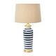 preview thumbnail 8 of 10, 16" Round Striped Ceramic and Metal Desk Lamp Blue