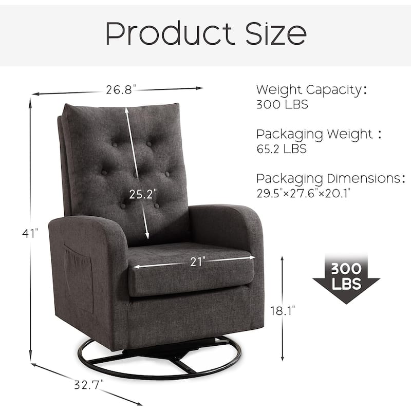 HOMYKA Swivel Rocking Upholstered Armchair Nursery Glider Linen Accent Chairs