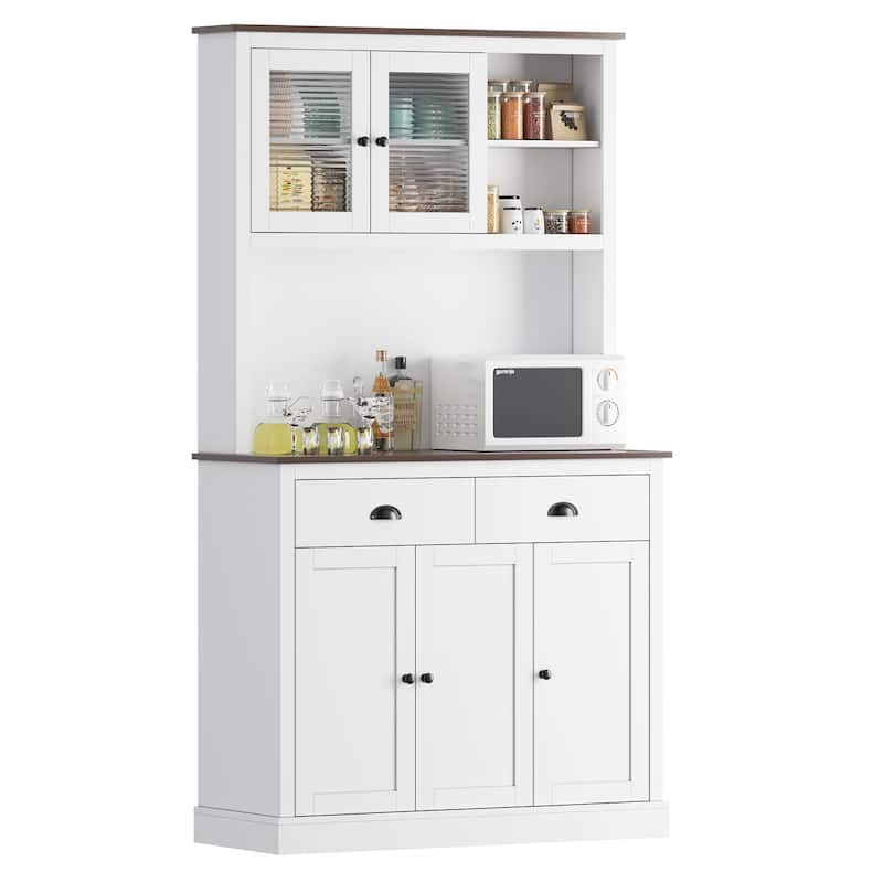 71" Kitchen Pantry Cabinet, Tall Storage Cabinet with Doors and Shelves & Drawer, Farmhouse Kitchen Hutch