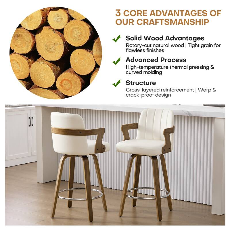 Upholstered Wood Swivel Counter Height Barstool with Arms - 37.8"H x 18.7"W x 19.29"D