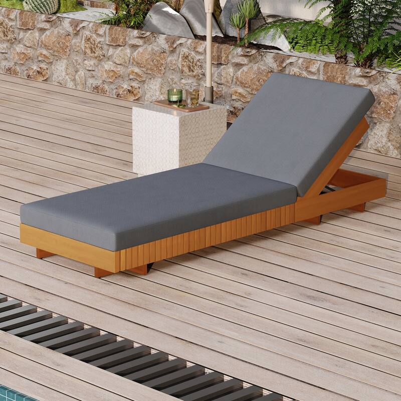 Christopher Knight Home - Gimmie Lounge Chaise Set Solid Acacia Wood with Waterproof Cushion & Adjustable Backrest