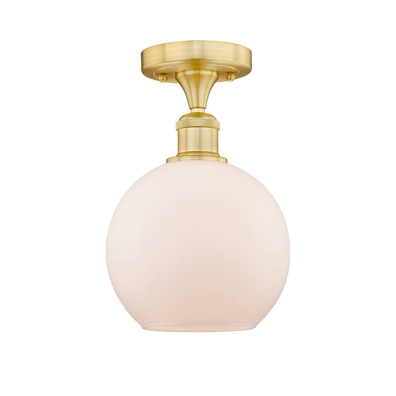 Innovations Lighting Edison Athens - 1 Light 8" Semi-Flush Mount - Satin Gold/Matte White