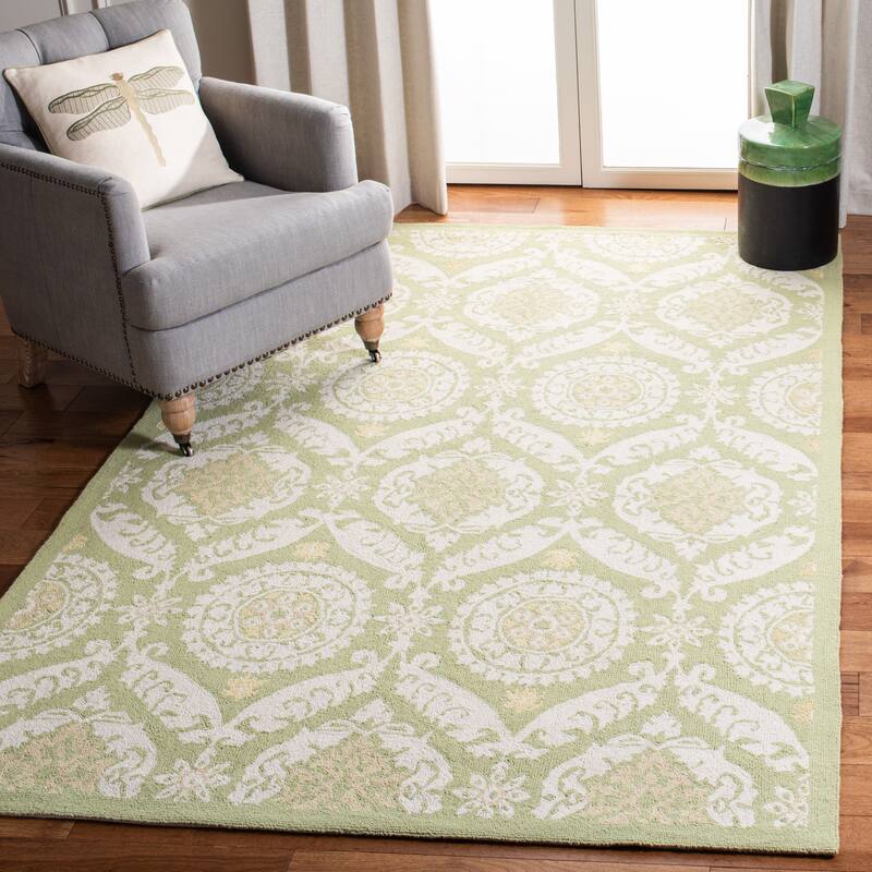 SAFAVIEH Handmade Chelsea Nazeli French Country Wool Rug - 2' 9" x 4' 9" - Green/Beige - Runner/Rectangle