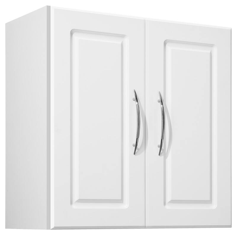 2-Tier White Wall Mounted Laundry Room Storage Cabinet with 2 Doors and Adjustable Shelves - 11.8 x 23.6 x 23.6 in