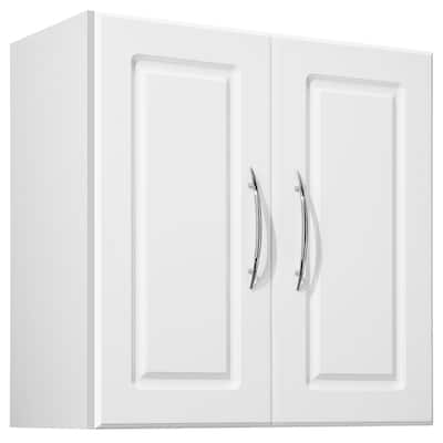 2-Tier White Wall Mounted Laundry Room Storage Cabinet with 2 Doors and Adjustable Shelves - 11.8 x 23.6 x 23.6 in