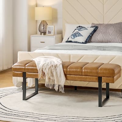 Laurens Modern 52.5'' Channel Tufted Bench with Mental Legs by HULALA HOME