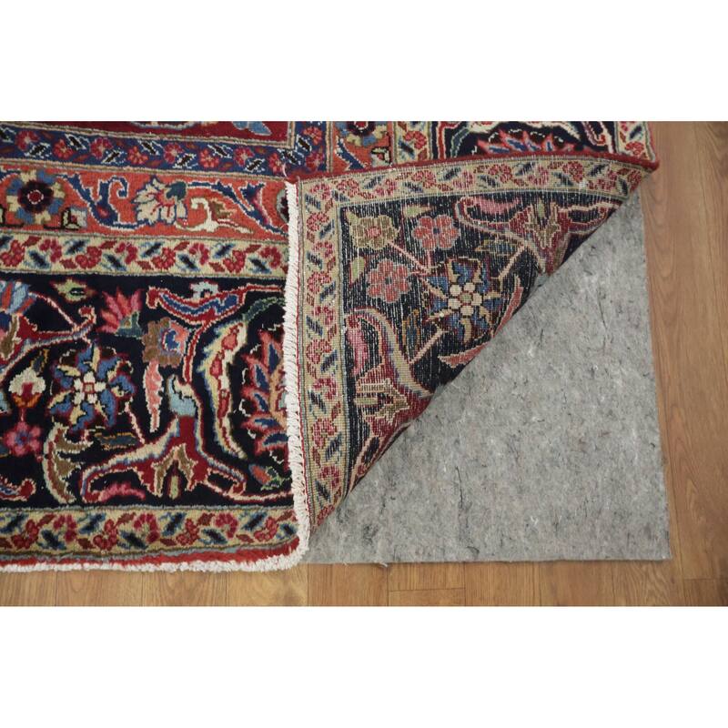 Hand Knotted Oriental 100% Wool Carpet Traditional All-Over Red Mashad Area Rug - 12' 2'' X 8' 11''