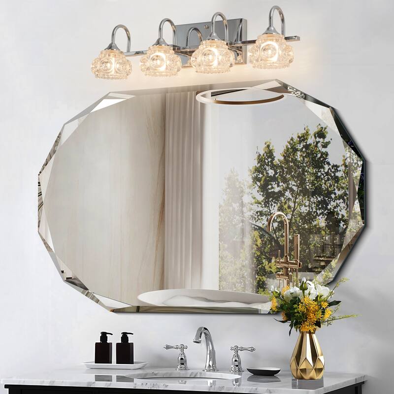 Modern Chrome Bathroom Vanity Light with Patterned Glass Shades