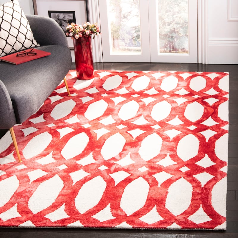 SAFAVIEH Handmade Eligija Wool Geometric Dip Dye Area Rug - 3' x 5' - Ivory/Red
