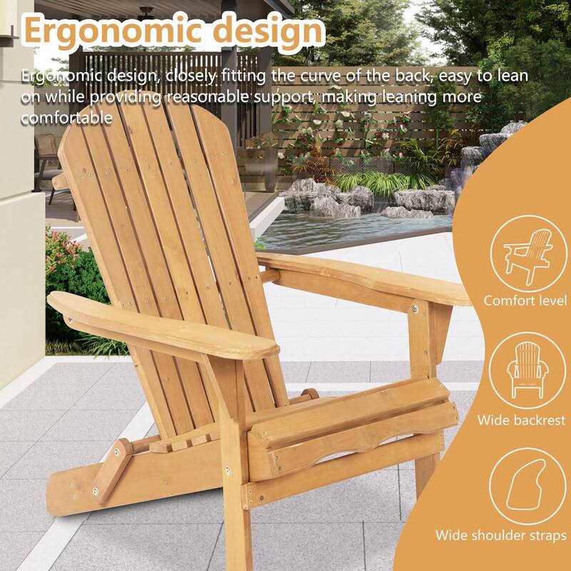 Wooden Folding Adirondack Chair Set of 2 Patio Fire Pit Chairs