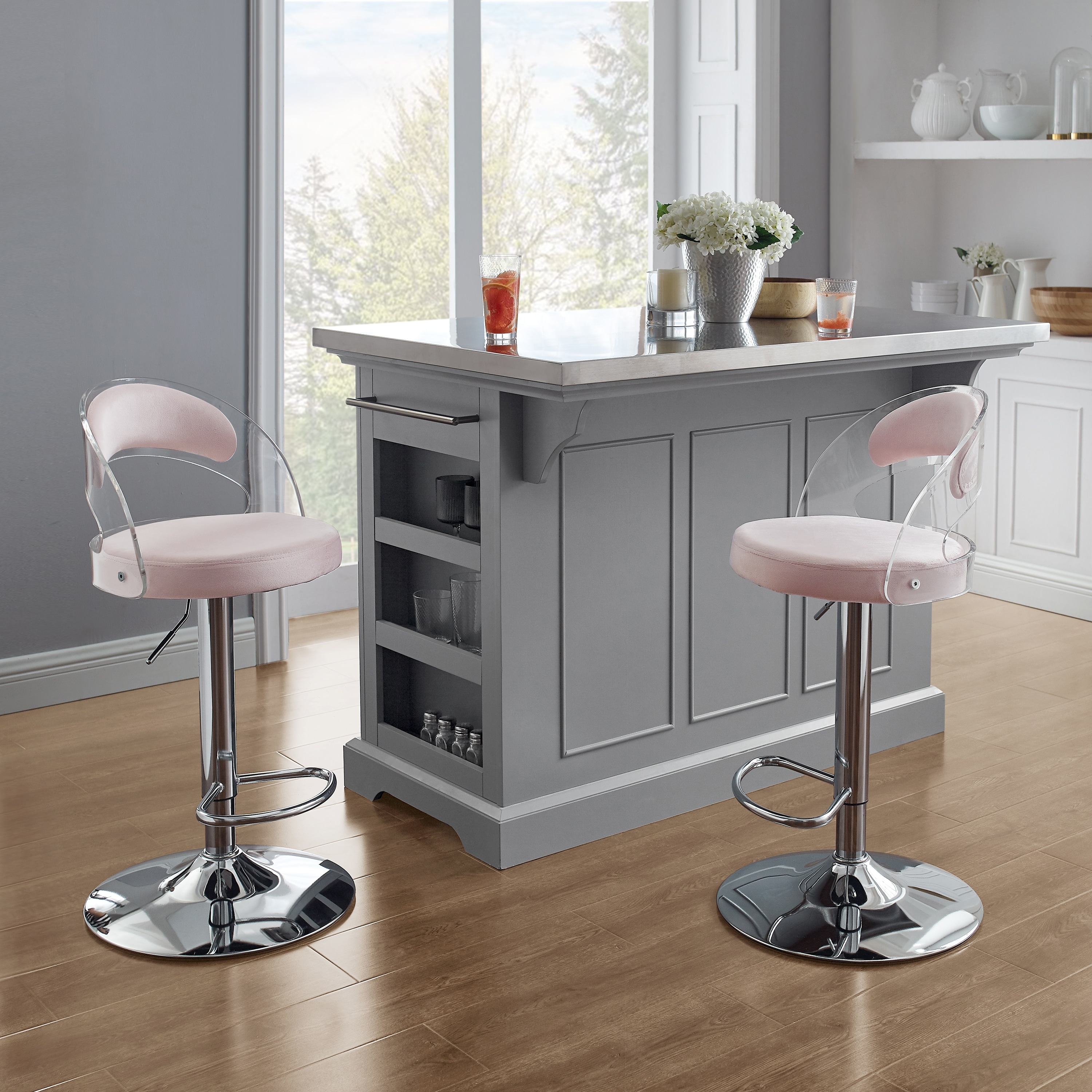 Shop Art Leon Elegant Pink Velvet Stool With Clear Acrylic Back N A Overstock 31985135