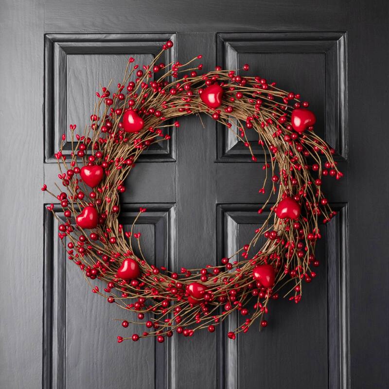 Glitzhome Valentine's Berry Heart or Round Wreath Hanging Decor