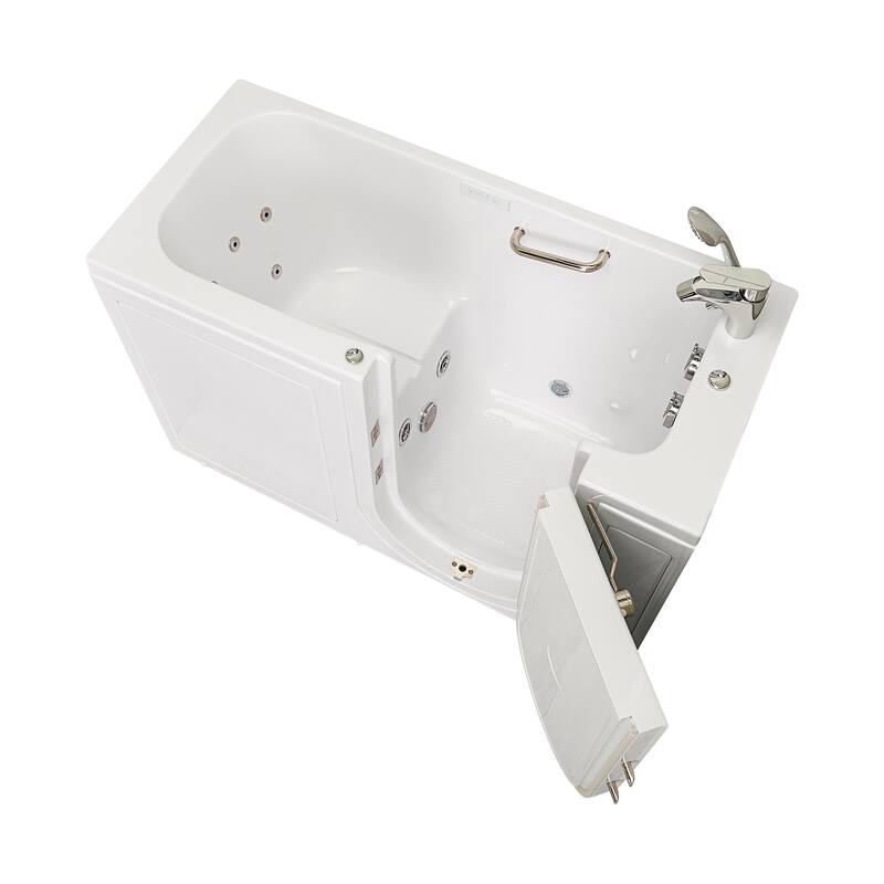 Ella Lounger 27"x60" Acrylic Hydro Massage Walk-In Bathtub with Outward Swing Door, 2 Piece Fast Fill Faucet, 2" Dual Drain