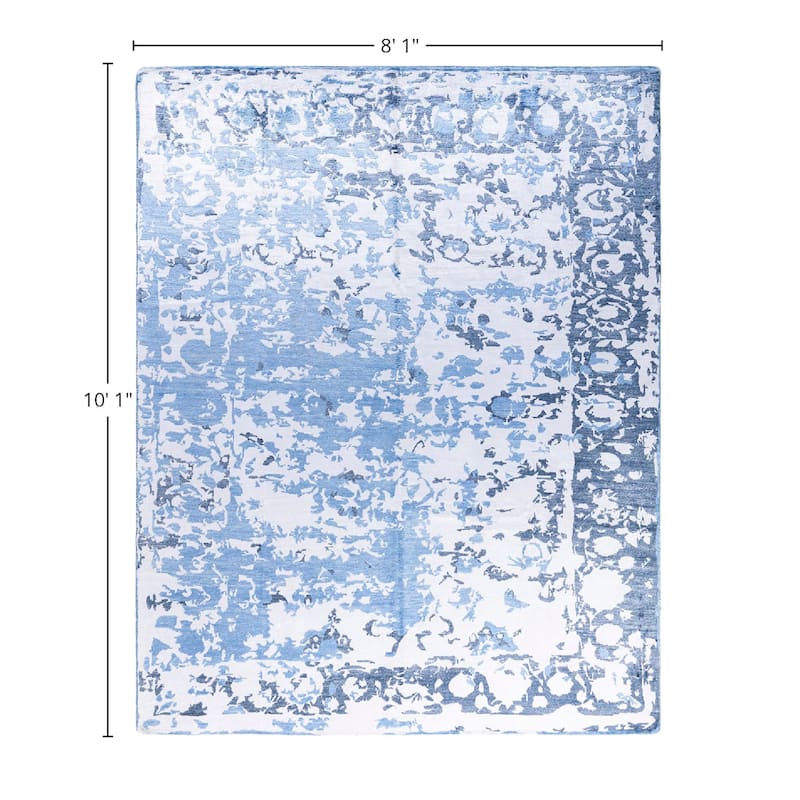 Modern One-of-a-Kind Hand-Knotted Area Rug - Ivory, 8' 1" x 10' 1" - 8' 1" x 10' 1"