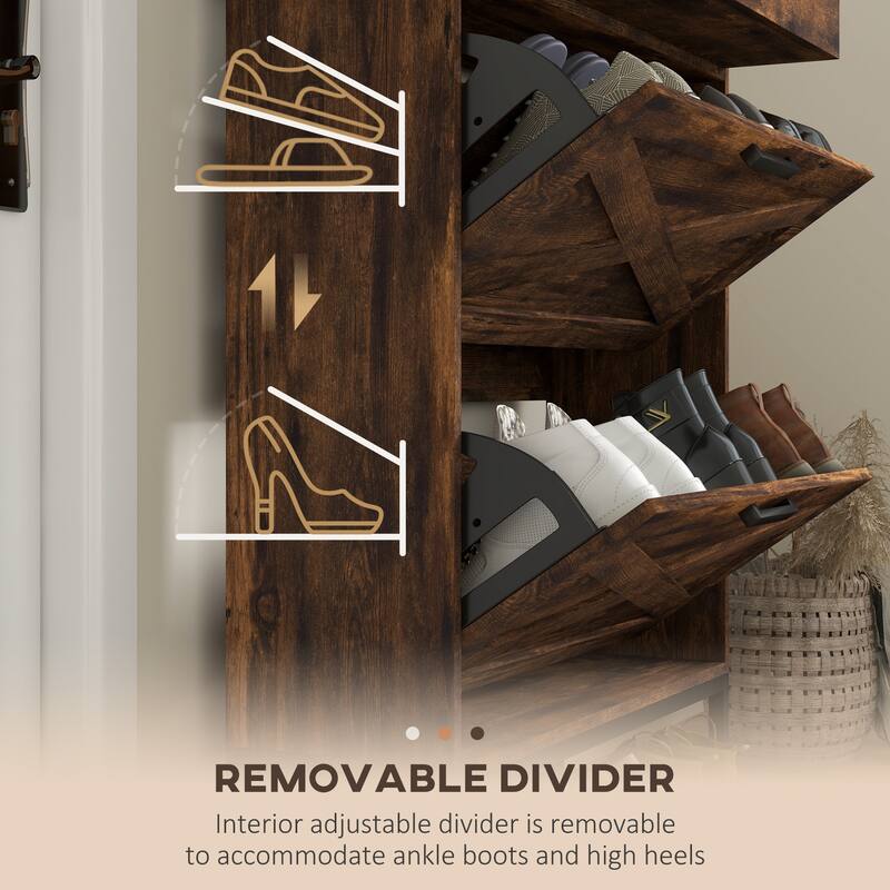 Narrow Shoe Cabinet with 2 Flip Doors and Top Drawer