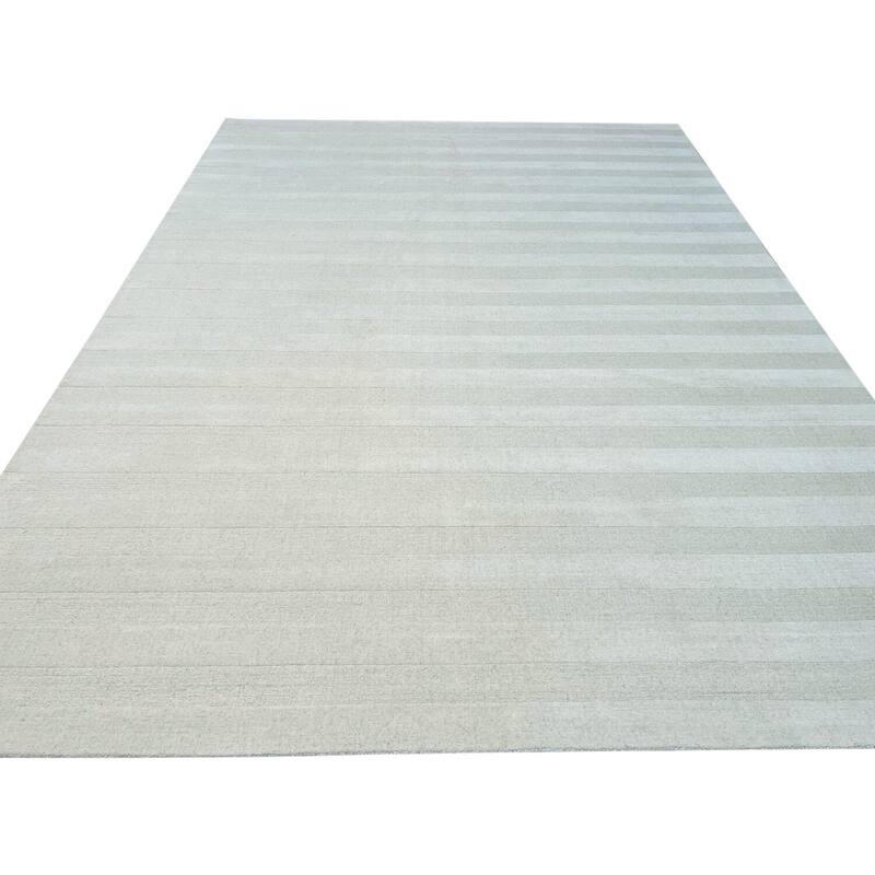 Hand-Knotted Wool Loop and Pile Rug, 7'9 x 9'9, White Area Rug, Stylish Handcrafted Rug for Modern Homes - L