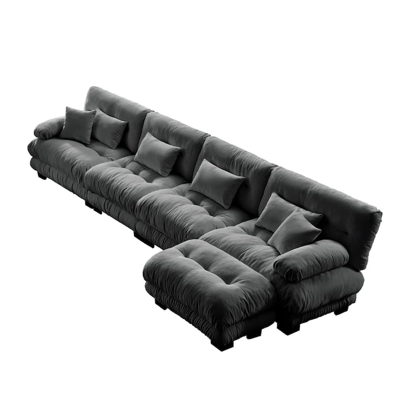 Luxury Chenille Modular Upholstered Sectional Sofa Couch with Convertible Ottoman