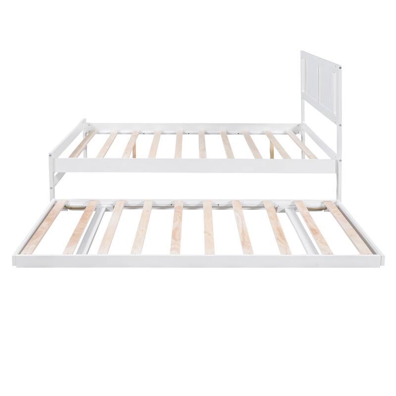 Modern Full Pine Platform Bed with Adjustable Trundle