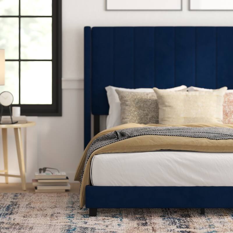 Upholstered Platform Bed with Wingback Headboard