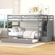 preview thumbnail 1 of 7, Gray Full-over-Full Pinewood Bunk Bed with Twin Trundle, 3 Storage Stairs, and Full-Length Guardrail Gray