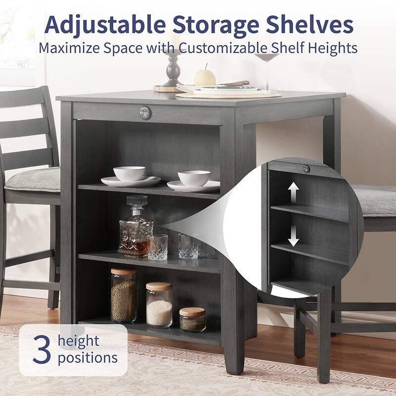 30" Modern Dining Table Set, 2-Seater Charging Station 3-Tier Storage