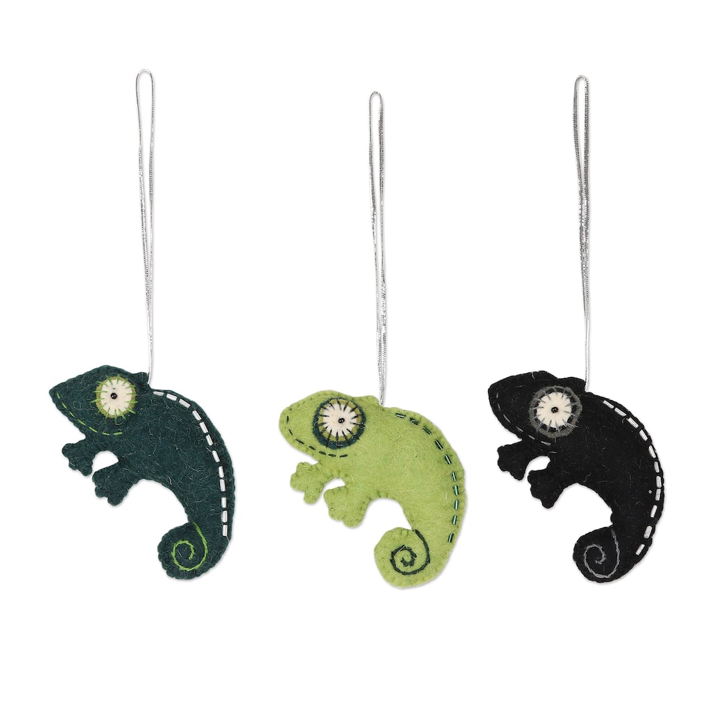 NOVICA Handmade Lizard Tales Wool Felt Ornaments (Set Of 3)