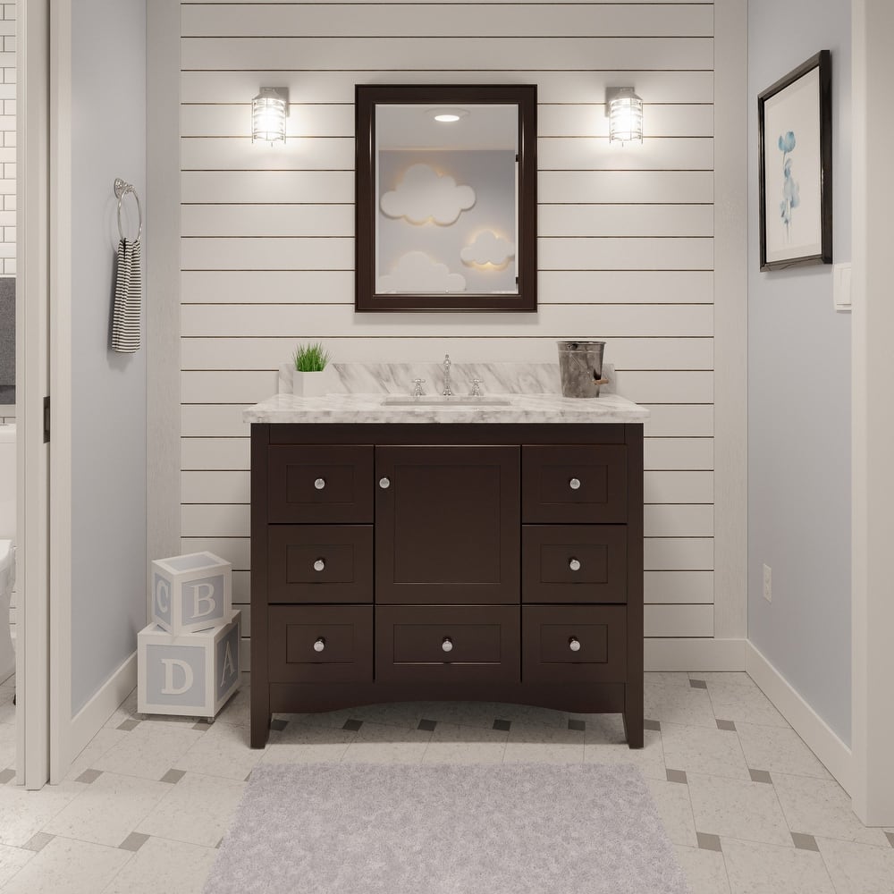 KitchenBathCollection Abbey 42" Bathroom Vanity with Carrara Marble Top