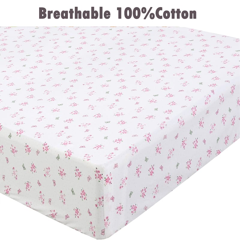 Princess Flower Butterfly Ladybug Animals Dot Girls Pink Purple Cotton Toddler/Baby Crib Child Fitted Sheet Set (Pack of 3)
