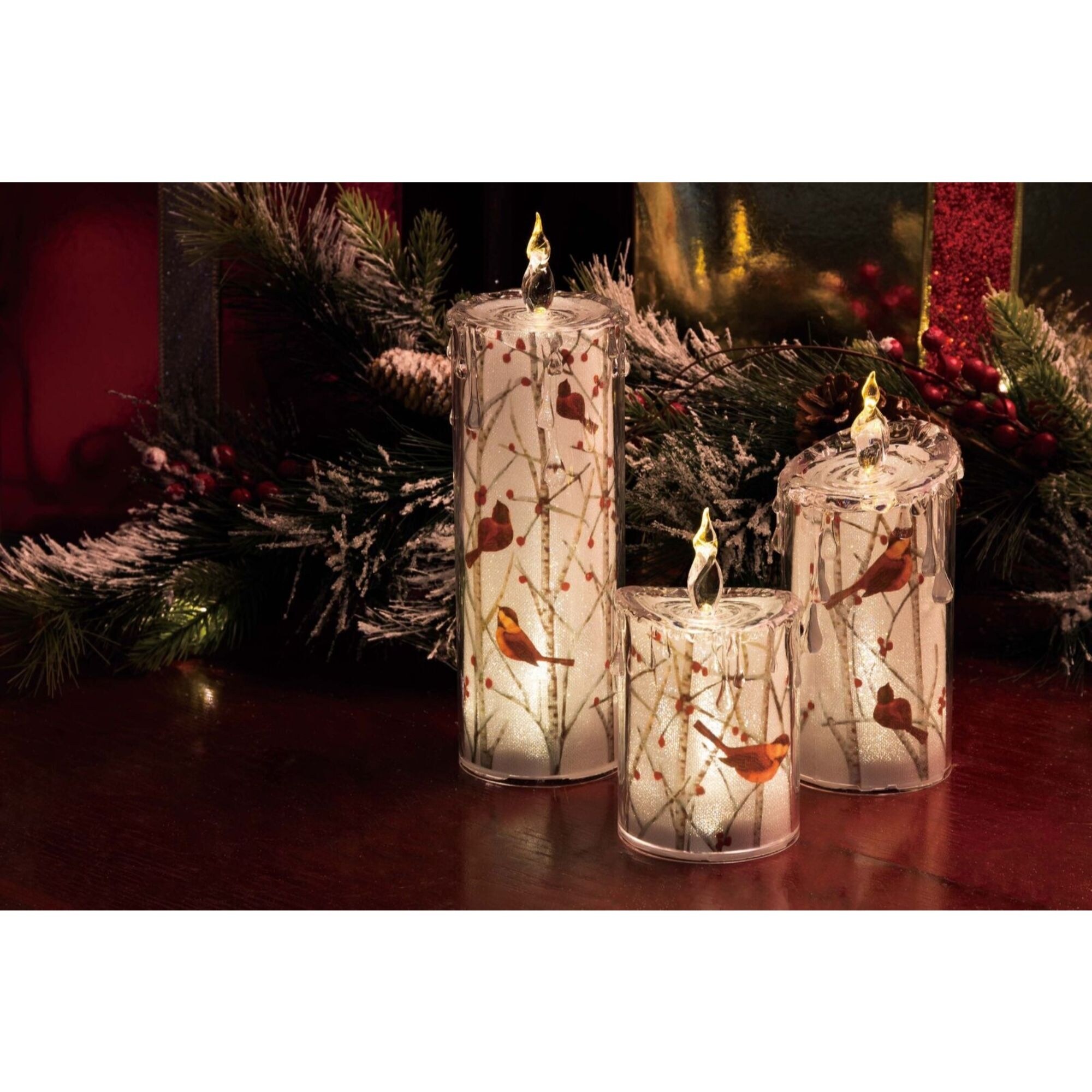 Shop Black Friday Deals On Set Of 3 Brown And Red Cardinal Candles Led Lighted Tabletop Decor 10 5 On Sale Overstock 29762092