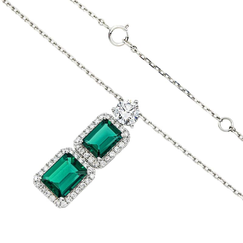 House Of Leon White Gold Emerald & Round Diamond Drop Necklace 3.94ct