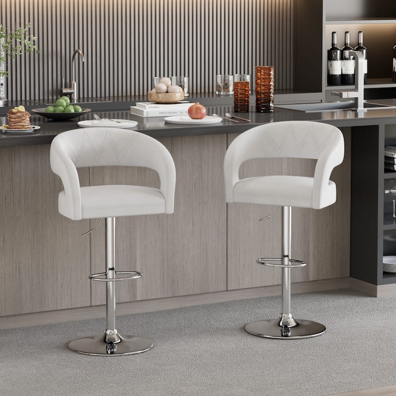VECELO Set of 4 Swivel Bar Stools Rounded Mid-Back Barstools with Adjustable Height 360° Rotation 16" Base with Footrest