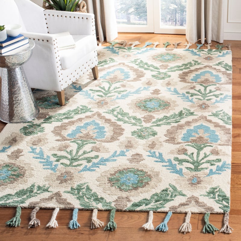 SAFAVIEH Handmade Suzani Buse Boho Tribal Wool Rug - 8' x 10' - Ivory/Turquoise