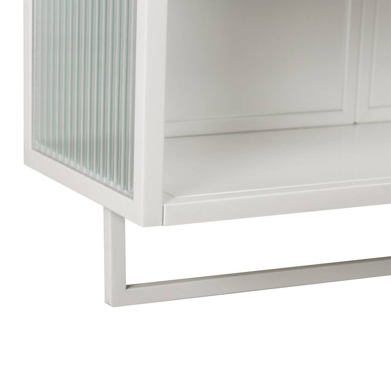 23.62"Glass Doors Modern Two-door Wall Cabinet with Featuring Two-tier Enclosed Storage, an Open Shelf, and Towel Rack