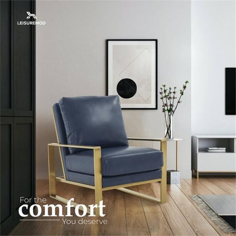 Jefferson Contemporary Leather Accent Armchair with Brushed Gold Frame, Removable Cushions, and Durable Spring-Supported Seat